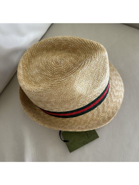 NWT 100% Authentic Gucci Beige Web Sherry Line Straw Hat Size M main image 9